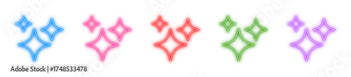 Sparkles neon icon isolated, Glowing shine symbol, Bright glitter graphic, Luminous twinkle element, or Shiny light effect vector illustration