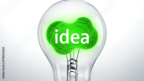 Close Up of a Glass Lightbulb with Green Swirls on White Background Concept Idea Creative Innovation Inspiration Solution Think