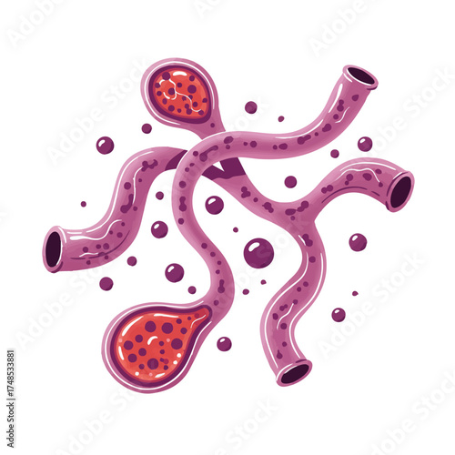 Illustration of blood vessels with red blood cells flowing through them.