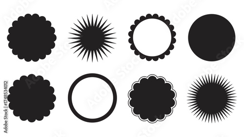 Set of Black Circular Decorative Elements Design and Vector Illustration