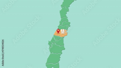 Mapa de Chile con división política resaltando la región Maule