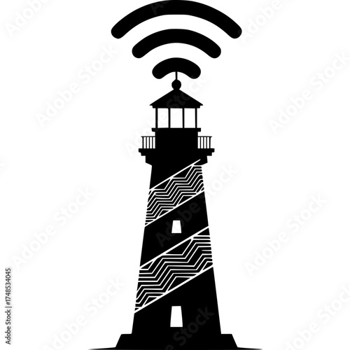 Beacon of Connectivity: A bold silhouette of a lighthouse, crowned with wifi signals, signifying the guiding force of the digital age and a beacon of internet access