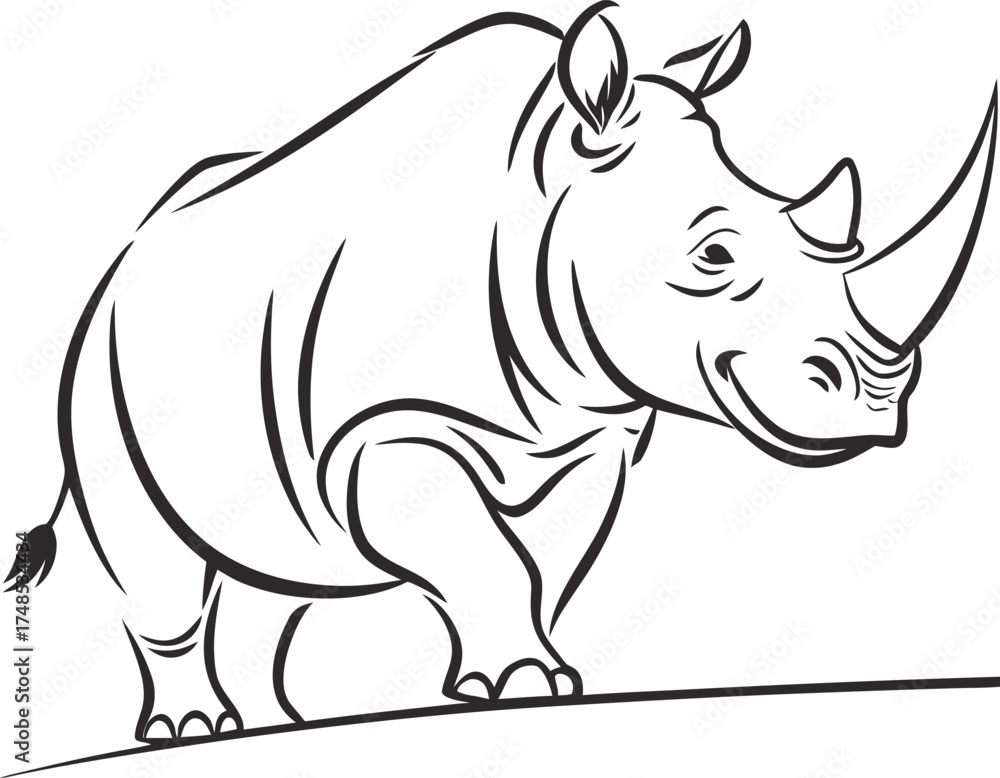 Fototapeta premium Rhino Line Art Vector Illustration – Minimal Animal Drawing Design