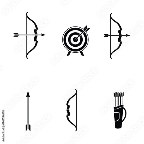 Archery equipment and target icons arrow quiver