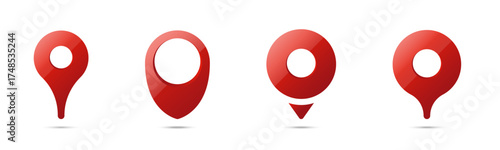 Red map location pins set for navigation and travel design