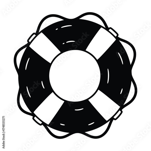 Black and white life preserver ring buoy safety equipment
