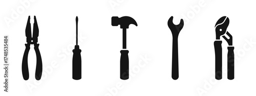 Silhouette set of essential hand tools for diy and repair projects