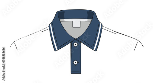 White Polo Shirt with Blue Collar and Stripes.