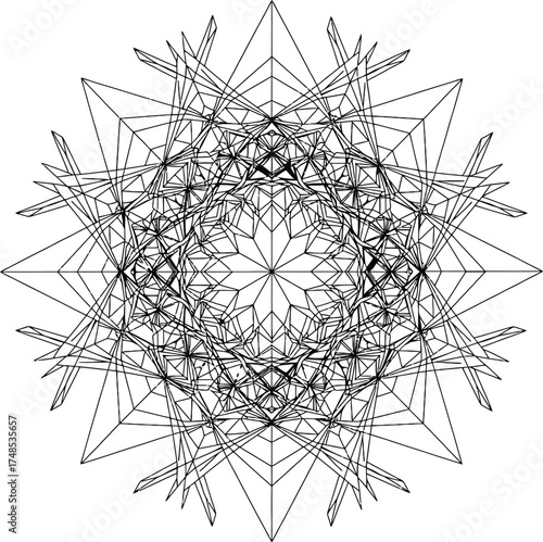 Vector abstract crystalline mandala inspired by Kyoto geometric architecture, symmetrical decorative pattern design