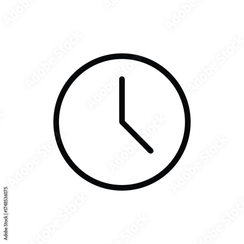 Simple Line Art Clock Icon Design with Hands Isolated on Background