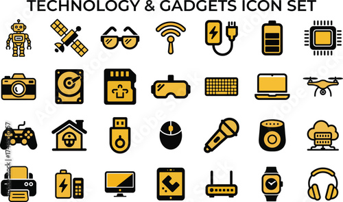 Modern technology and gadgets icon set for digital and web applications