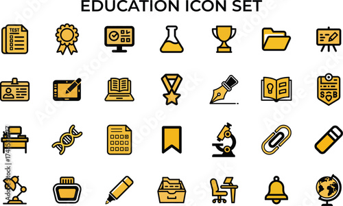 Education icon set for learning and knowledge symbols academic and study resources