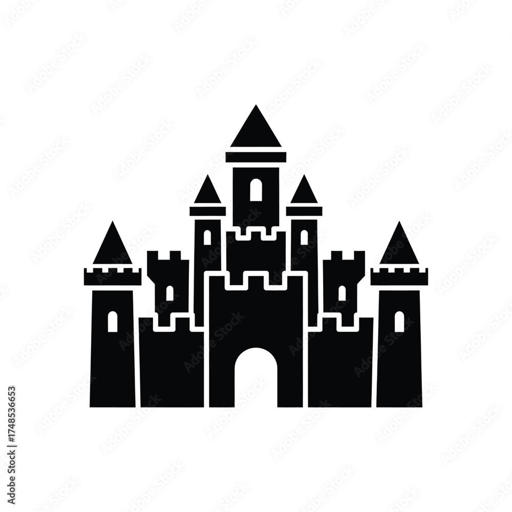 Obraz premium Black castle silhouette with towers and archway fortress