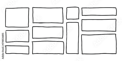 presentation, hand, panel, structure, boxes, template, empty, composition, separation, drawn, grid, illustration, simple, design, wireframe, visual, layout, storyboard, blank, content, outline, area, 