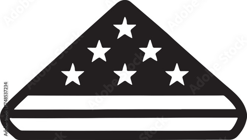 Silhouette vector of folded American flag icon symbolizing remembrance, honor, and patriotic pride.