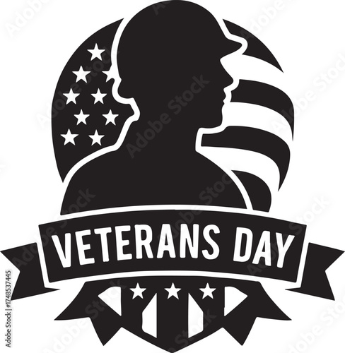 Silhouette vector of patriotic ribbon Veterans Day emblem honoring military service and pride.