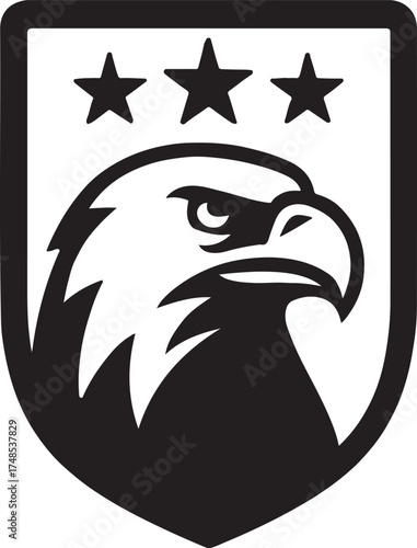 Silhouette vector of commemorative badge with eagle and stars symbolizing honor and patriotism.