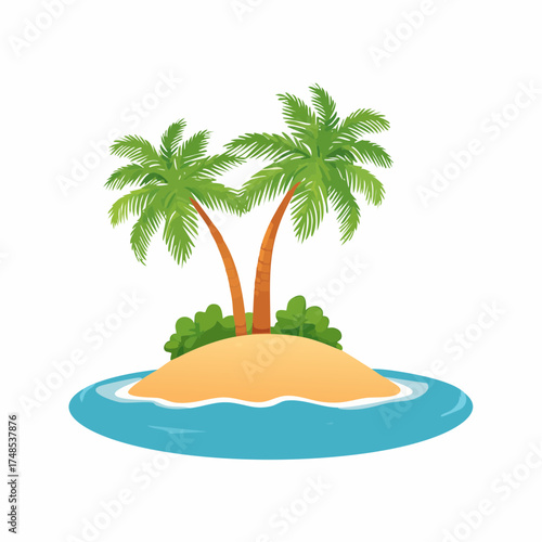 Small island with palm trees waving