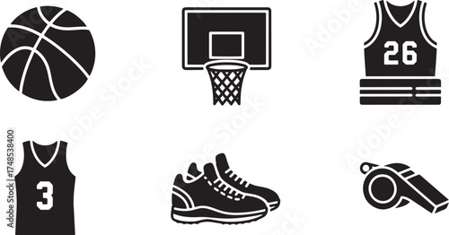 Basketball sports icons set collection isolated on transparent background design