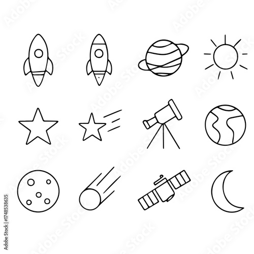 Minimalist Space & Astronomy Icon Pack – Line Style