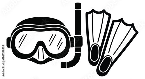 Black diving mask snorkel and fins scuba gear swimming equipment