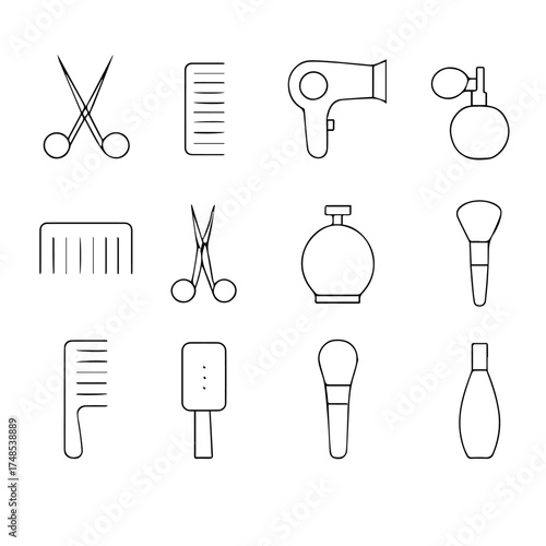 Minimalist Hairdressing & Grooming Icon Pack – Line Style