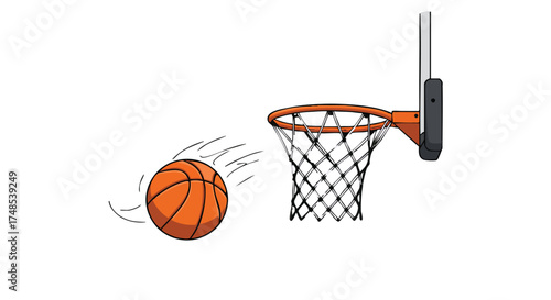 Basketball flying towards hoop.