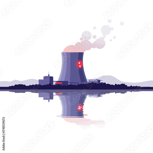 Nuclear Power Plant Cooling Tower Emitting Steam.