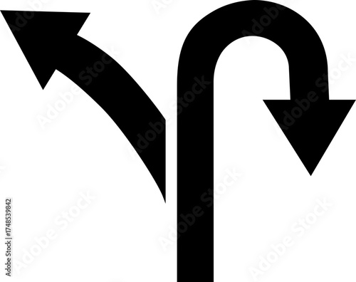 Road or way direction arrow icon. One-way, Two-way, Three-way direction arrow sign. Fork sign, Way pointer symbol. Turn arrow navigation sign. Traffic route. Vector illustration !