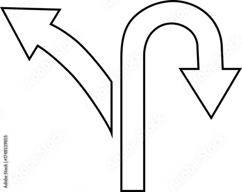 Road or way direction outline arrow icon . One-way, Two-way, Three-way direction arrow sign. Fork sign, Way pointer symbol. Turn arrow navigation sign. Traffic route. Vector illustration !