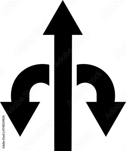 Road or way direction arrow icon. One-way, Two-way, Three-way direction arrow sign. Fork sign, Way pointer symbol. Turn arrow navigation sign. Traffic route. Vector illustration !