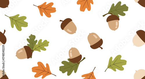 Autumn leaves acorns scatter pattern nature elements seasonal fall decor vector