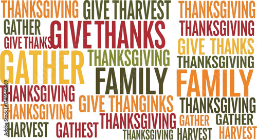 Thanksgiving family gather give thanks harvest celebration word cloud art design vector