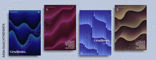 Minimal covers with wavy halftone gradients. Future geometric patterns.