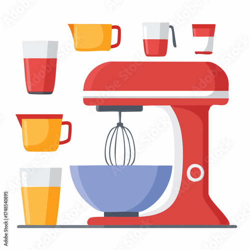 Kitchen utensils vector icon set illustration with mixer, bowl, and cup designs for food and drink