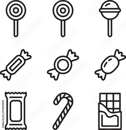 Set of candy icons. Black vector set
