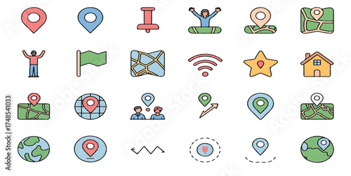 location, navigation, map, gps, pin, colorful, travel, tourism, geography, world, flag, pushpin, destination, route, address, home, direction, explore, marker, globe, wifi, signal, star, favorite, rea