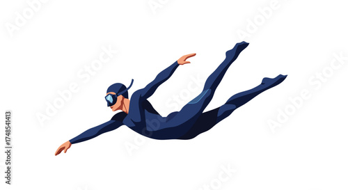 Man in a black wetsuit diving underwater.