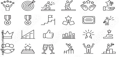 success, achievement, winning, goals, competition, medal, crown, trophy, podium, champion, victory, business growth, target, motivation, award, progress, thumbs up, climbing, improvement, celebration,