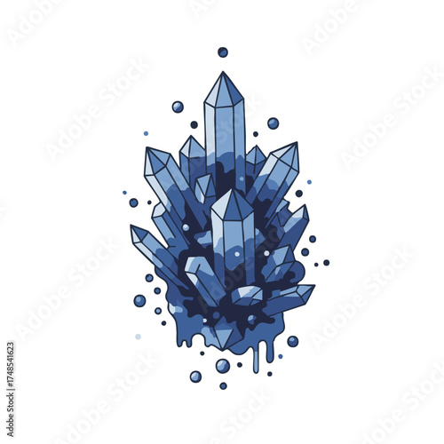 Cluster of Blue Crystals with Droplets.