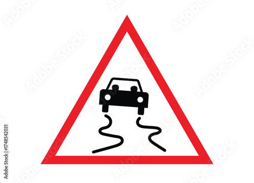Slippery Road Warning Sign – Caution Traffic Safety Symbol Vector