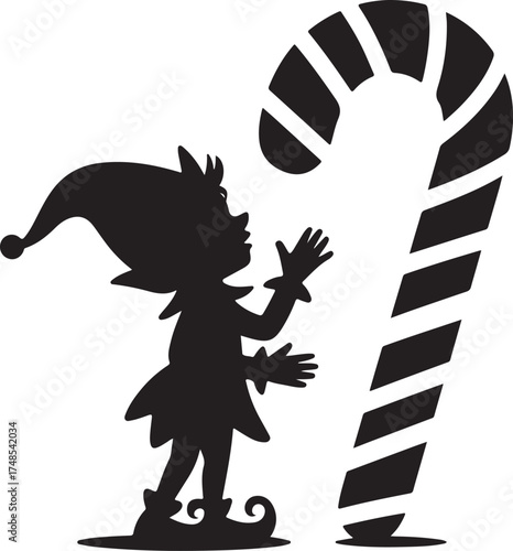 Silhouette Christmas Elf and a big candy
