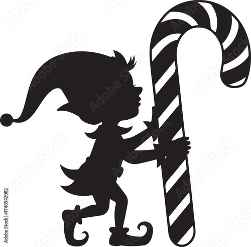 Silhouette Christmas Elf and a big candy