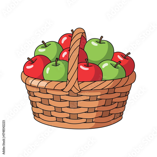 Fresh ripe apples basket harvest healthy organic fruit food autumn season illustration vector