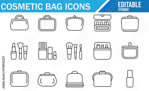 Cosmetic Bag and Beauty Products: Editable Icon Collection