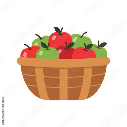 Abundant harvest basket fresh ripe red green apples healthy food illustration vector