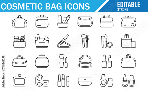 Makeup Tools and Beauty Bag Icons Set
