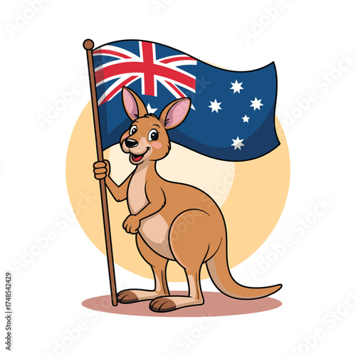 Cartoon Kangaroo Holding Australian Flag