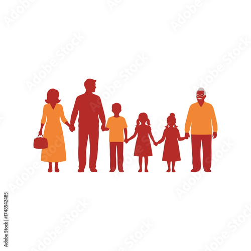 Happy multigenerational family holding hands silhouette connection unity love joy vector