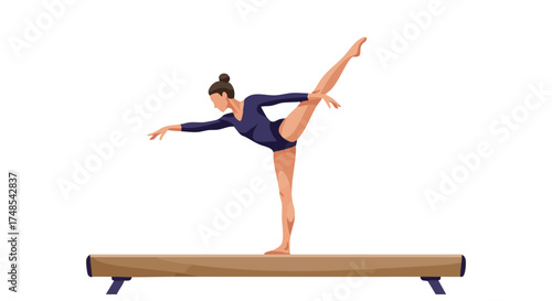 Young woman performing gymnastics on a balance beam.